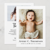ミニマルな写真付き 出産報告 & 新生児への感謝 案内状 (正面/裏面)