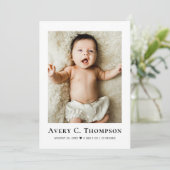 ミニマルな写真付き 出産報告 & 新生児 誕生のお礼 案内状 (スタンド正面)