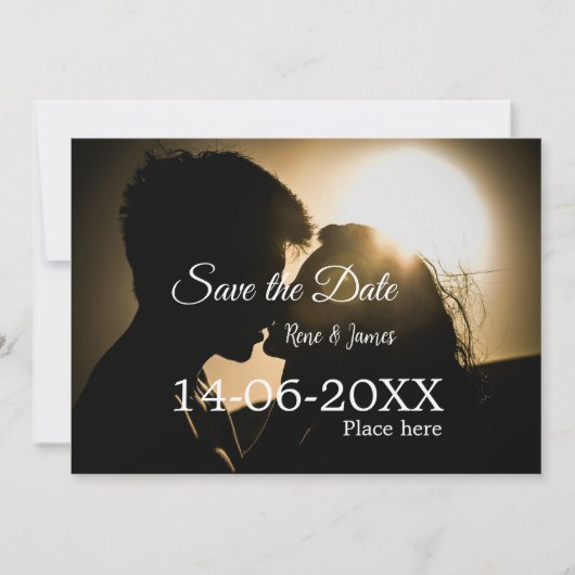 ミニマルな写真 白 黒 クラシック エレガント セーブザ 招待状 (正面)