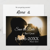 ミニマルな写真 白 黒 クラシック エレガント セーブザ 招待状 (正面/裏面)