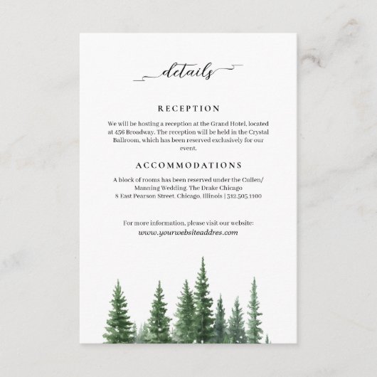 ミニマルな冬の松の結婚森の情報 エンクロージャーカード (正面)