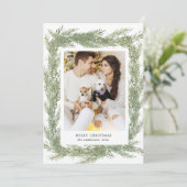 ミニマルな冬の緑メリークリスマスフォト シーズンカード (スタンド正面)