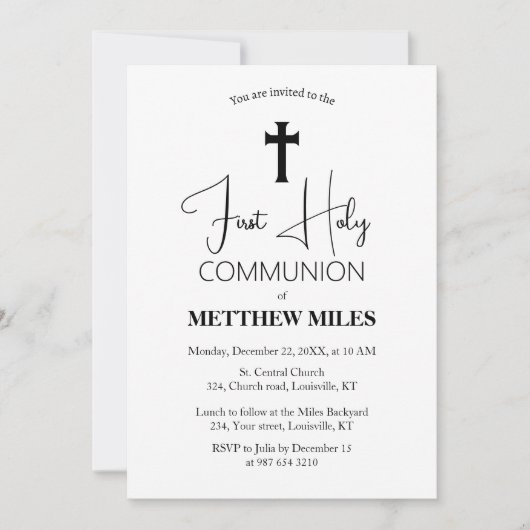 ミニマルな初カトリックの聖体拝領 招待状 (正面)