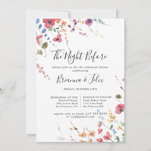 ミニマルな前夜の食事会招待状 招待状 (正面)