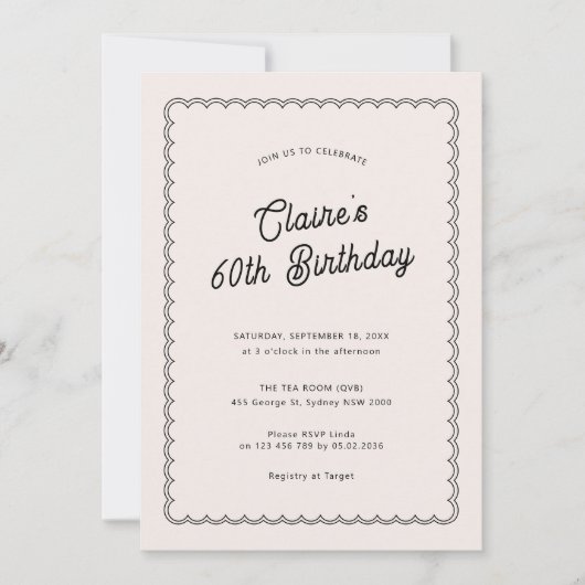 ミニマルな半袖60歳の誕生日パーティー 招待状 (正面)