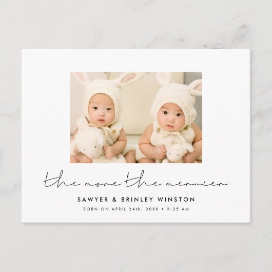 ミニマルな双子誕生写真メリーが多い ポストカード (正面)