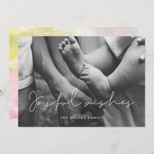 ミニマルな喜びの願いをオーバーレイ写真 シーズンカード (正面/裏面)