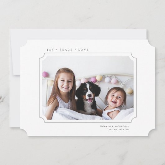 ミニマルな喜び平和の愛クリスマス写真 シーズンカード (正面)