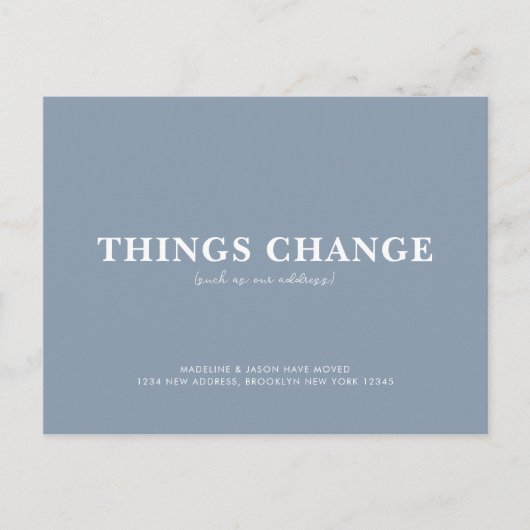 ミニマルな埃っぽいブルーのアイテムが動きを変える 案内ポストカード (正面)