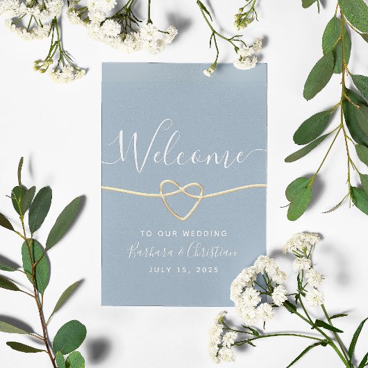 ミニマルな埃っぽい青い書道結婚の歓迎 ポスター