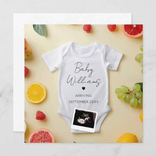 ミニマルな夏の妊娠発表 招待状 (正面/裏面)