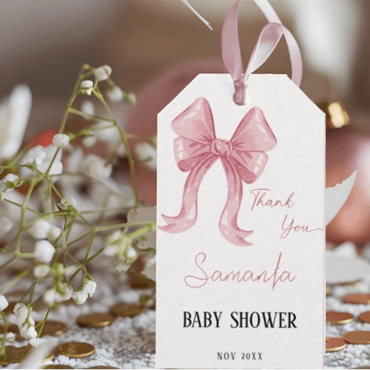 ミニマルな女の子はピンクの赤ちゃんシャワーを弓ありがとう ギフトタグ