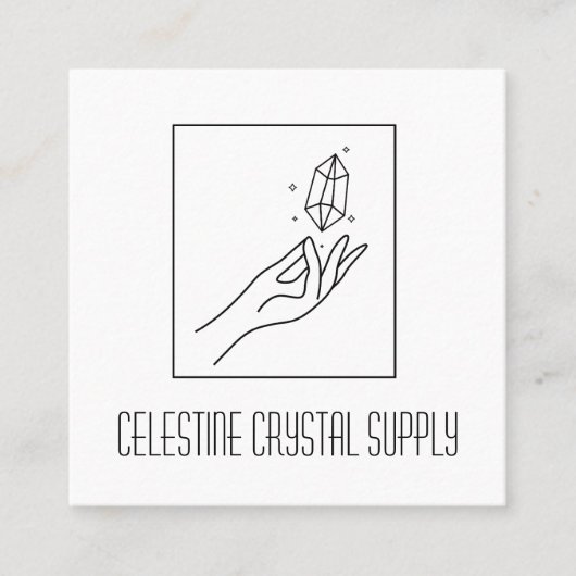 ミニマルな宝石霊気クリスタルショップロゴ スクエア名刺 (正面)