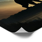 ミニマルな山と黒い熊のシルエット ポスター (角)