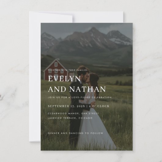 ミニマルな山の目的地の結婚写真 招待状 (裏面)