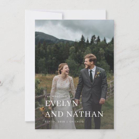 ミニマルな山の目的地の結婚写真 招待状 (正面)