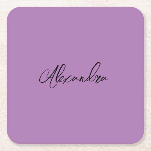 ミニマルな平書道独自の名前ラベンダー スクエアペーパーコースター (正面)