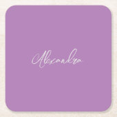 ミニマルな平書道独自の名前ラベンダー スクエアペーパーコースター (正面)