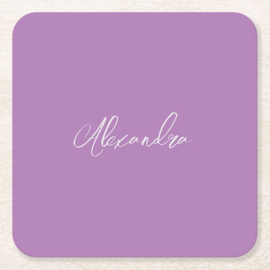ミニマルな平書道独自の名前ラベンダー スクエアペーパーコースター (正面)