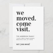 ミニマルな引越しのお知らせ ぜひお越しください タイポグラフィ 引越し 案内状 (正面)