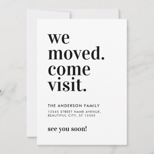 ミニマルな引越しのお知らせ タイポグラフィ 案内状 (正面)