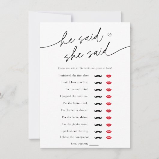 ミニマルな彼は、彼女はシャワーゲームカードと言った 招待状 (正面)