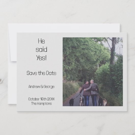 ミニマルな彼はYes写真ゲイグレイ結婚ズと言った セーブザデート (正面)