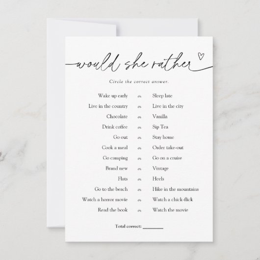 ミニマルな彼女は、むしろブライダルのゲームカード 招待状 (正面)