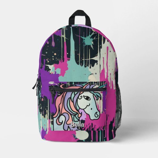 ミニマルな感情的で美しいユニコーン プリントバックパック (正面)