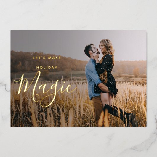 ミニマルな感謝の写真 ホリデー ゴールド フォイル カード (正面)