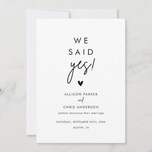 ミニマルな我々は、Yesの駆け落ち発表を述べた 招待状 (正面)