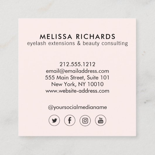 ミニマルな手とラッシュサークルのロゴピンク スクエア名刺 (裏面)