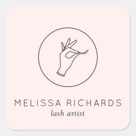 ミニマルな手とラッシュロゴのメイクアップアーティストピンク スクエアシール
