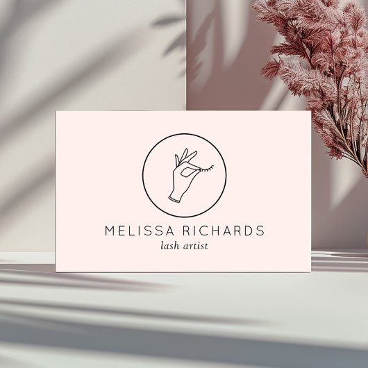 ミニマルな手とラッシュロゴのメイクアップアーティストピンク 名刺