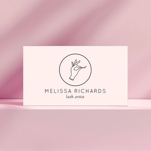ミニマルな手とラッシュロゴのメイクアップアーティストピンク 名刺