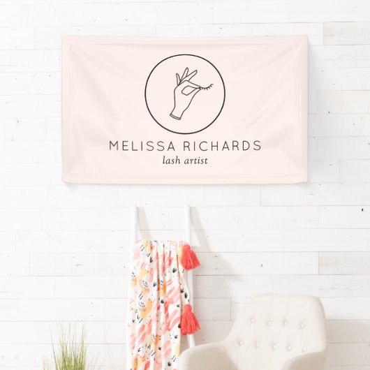 ミニマルな手とラッシュロゴのメイクアップアーティストピンク 横断幕 (インサイチュ)