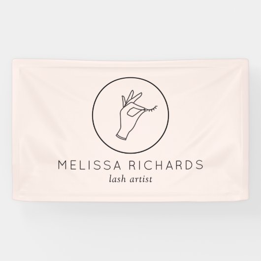ミニマルな手とラッシュロゴのメイクアップアーティストピンク 横断幕 (横)