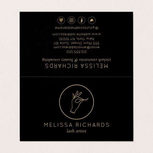 ミニマルな手とラッシュロゴ黒アフターケア 名刺 (外部フラット)