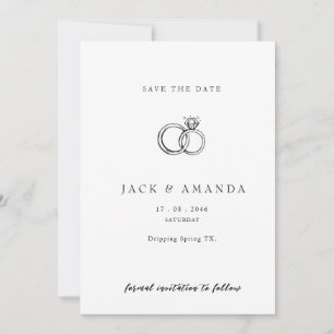 ミニマルな手描きスクリプト結婚式の招待状(save the date) セーブザデート