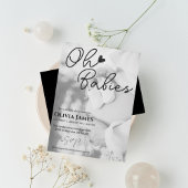 ミニマルな手書きフォトツインズベビーシャワー 招待状