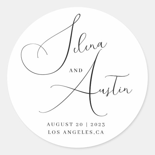 ミニマルな手書き結婚式用シール ラウンドシール (正面)