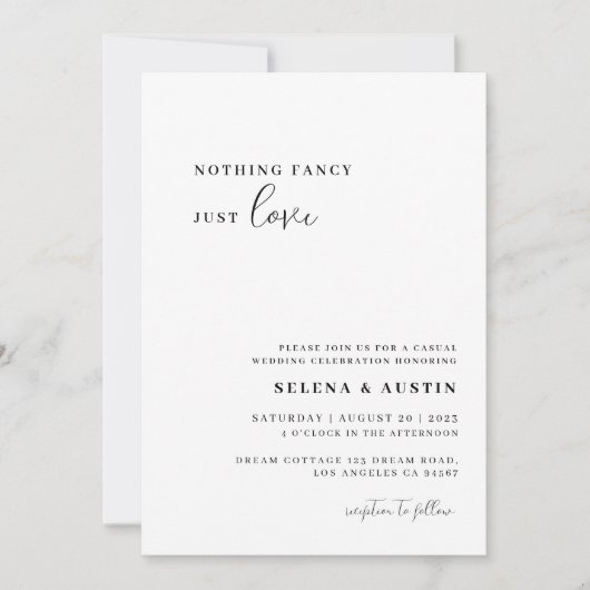 ミニマルな手書き　飾らないシンプルな愛の招待状 招待状 (正面)