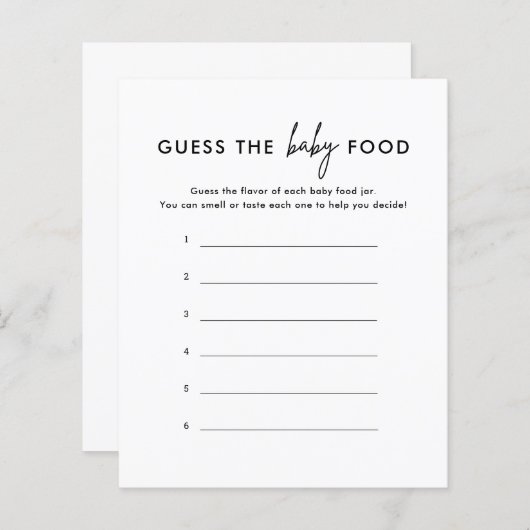 ミニマルな推測ベビーフードゲームカード (正面/裏面)