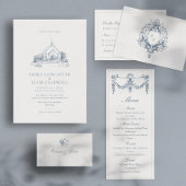 ミニマルな教会の会場を描いた結婚式 招待状