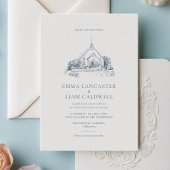 ミニマルな教会の会場を描いた結婚式 招待状