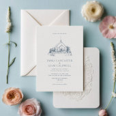 ミニマルな教会の会場を描いた結婚式 招待状