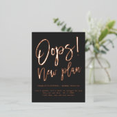 ミニマルな新しいプ結婚ランの日付の灰色の変更 箔招待状ポストカード (立ち正面)