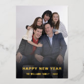ミニマルな新年のタイポグラフィーファミリー写真 箔シーズンカード (正面)