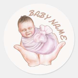ミニマルな新生児お迎え封筒ステッカー(編集可能) ラウンドシール