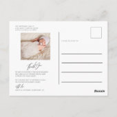 ミニマルな新生児写真 ハロー ワールド アナウンスメント ポストカード (裏面)